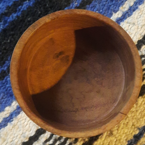 Wooden  Hand Carved  3" Round Bowl. - Picture 2 of 4